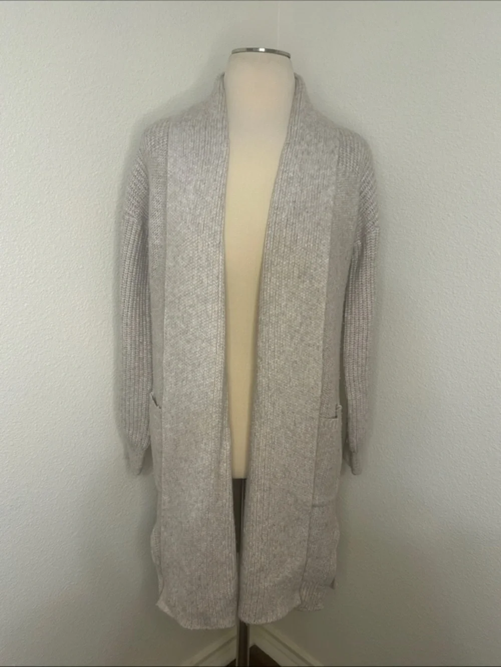Soft Sincerely Jules Open Front Long Cardigan Oatmeal Cream Gray S Small Pockets